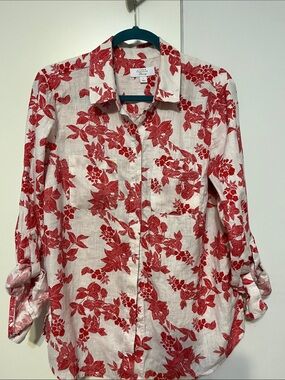Charter Club Linen Floral Top in Red and White